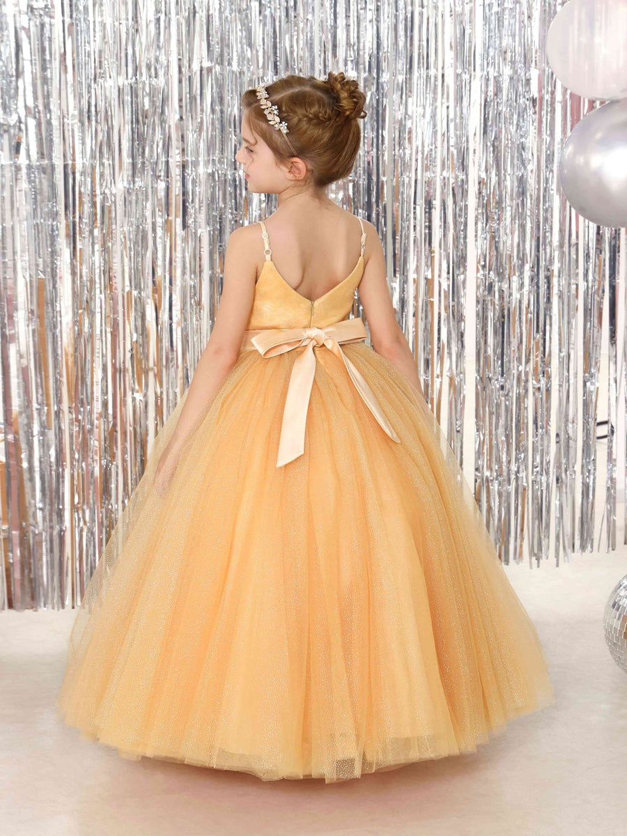 Ball-Gown Tulle Sleeveless V-Neck Floor-Length Flower Girl Dresses