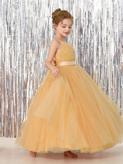 Ball-Gown Tulle Sleeveless V-Neck Floor-Length Flower Girl Dresses