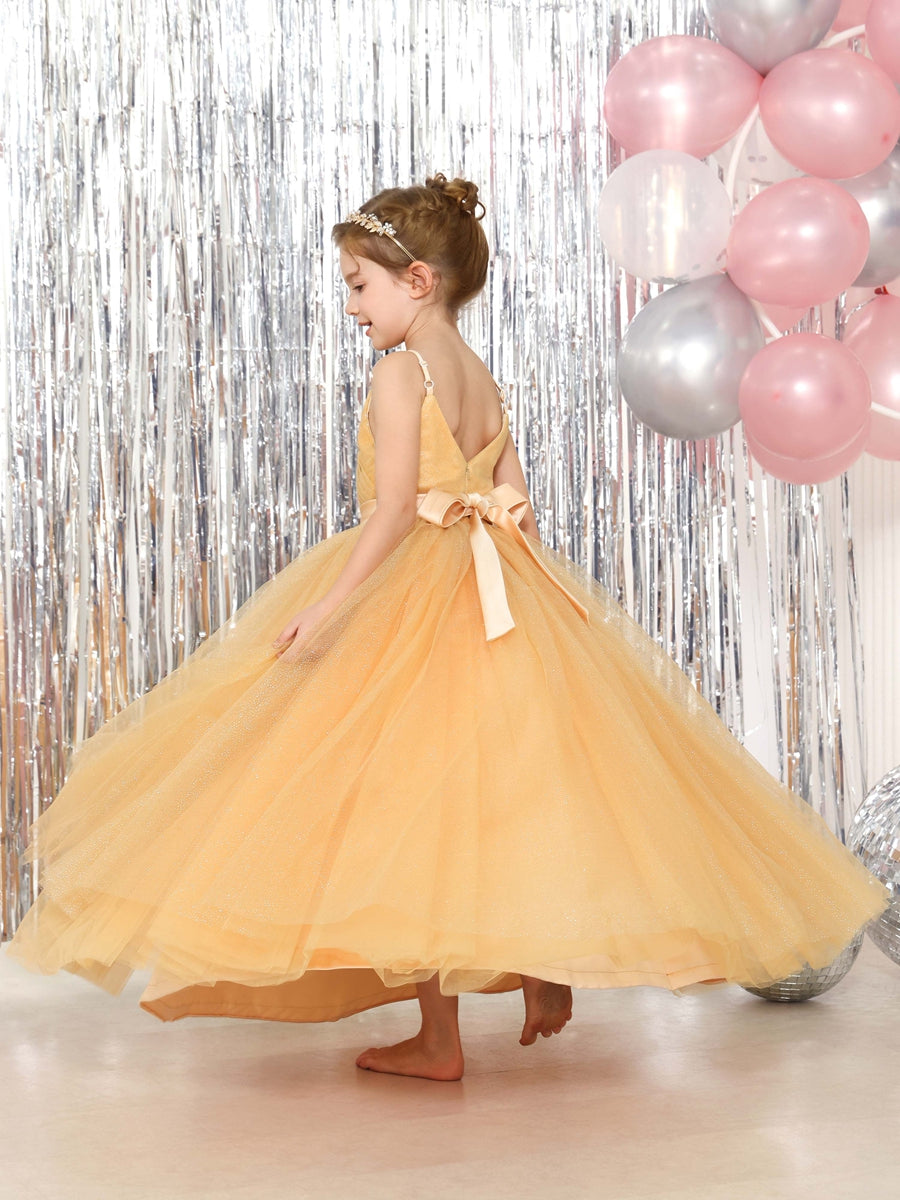 Ball-Gown Tulle Sleeveless V-Neck Floor-Length Flower Girl Dresses