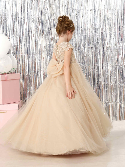 Ball-Gown Tulle Short Sleeves Scoop Neck Floor-Length Flower Girl Dresses