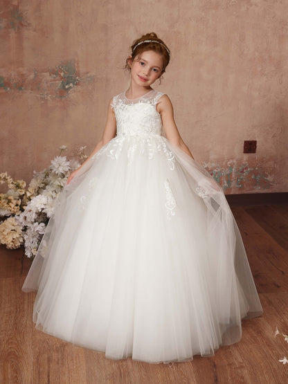 Ball-Gown Tulle Sleeveless Scoop Neck Floor-Length Flower Girl Dresses