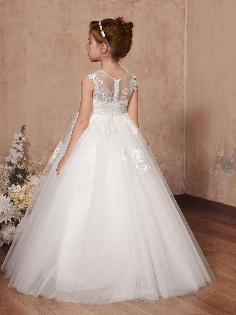 Ball-Gown Tulle Sleeveless Scoop Neck Floor-Length Flower Girl Dresses