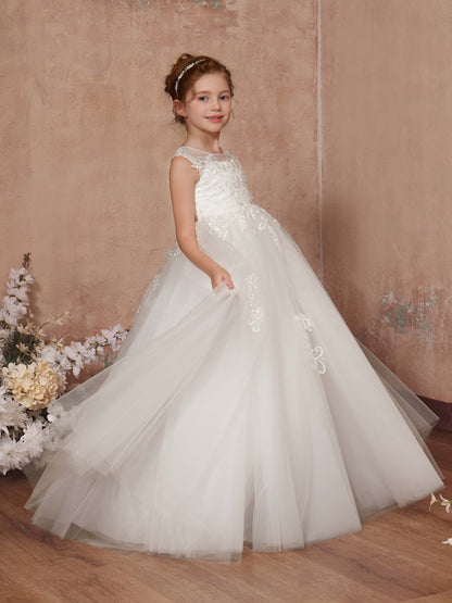 Ball-Gown Tulle Sleeveless Scoop Neck Floor-Length Flower Girl Dresses