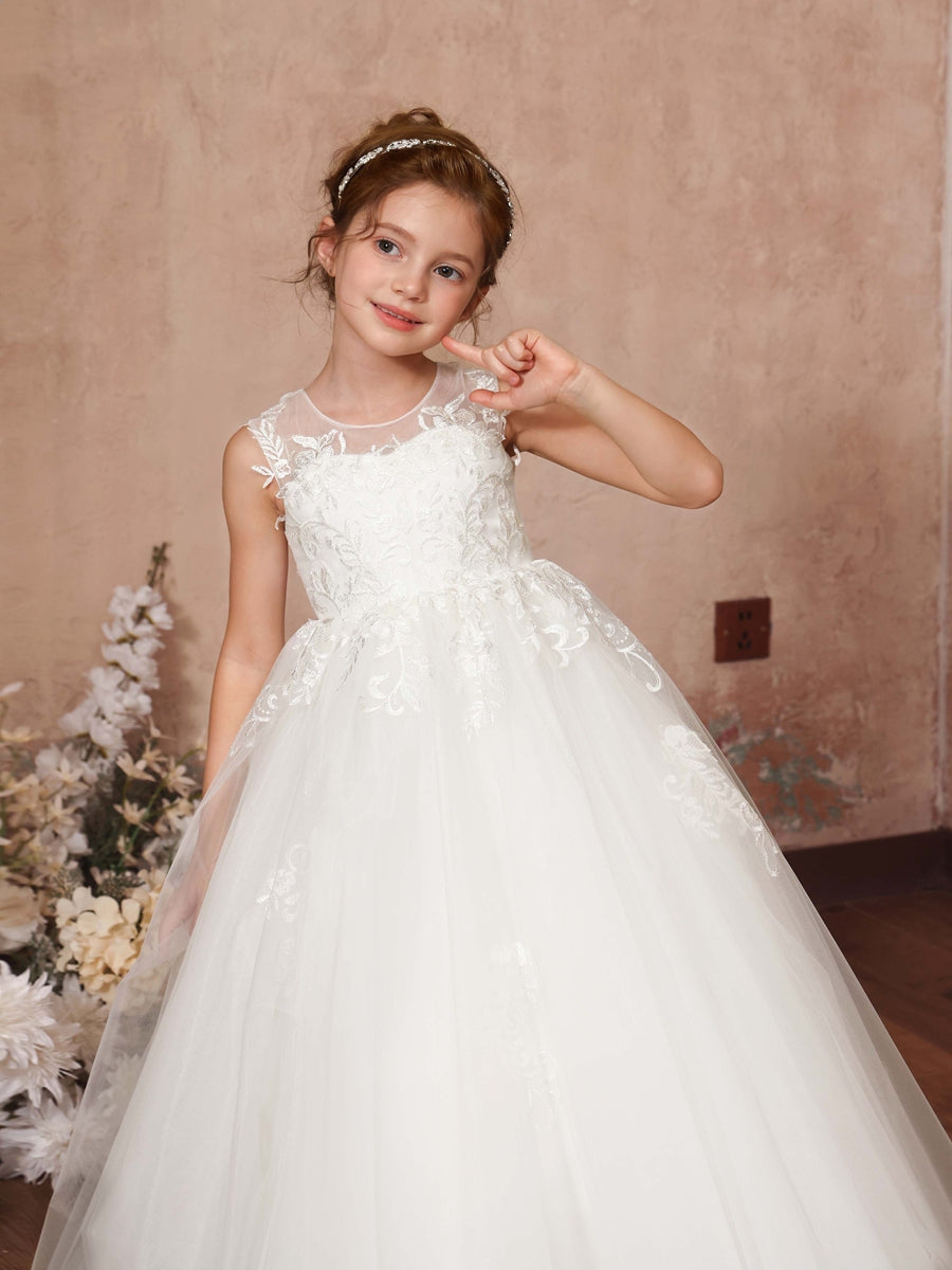 Ball-Gown Tulle Sleeveless Scoop Neck Floor-Length Flower Girl Dresses