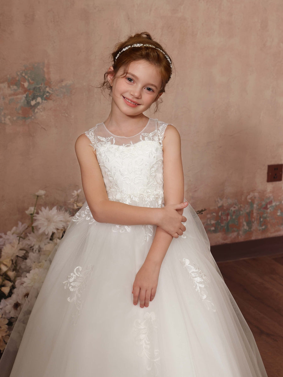 Ball-Gown Tulle Sleeveless Scoop Neck Floor-Length Flower Girl Dresses