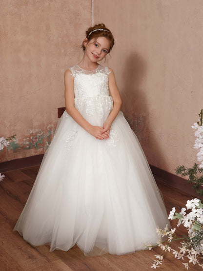 Ball-Gown Tulle Sleeveless Scoop Neck Floor-Length Flower Girl Dresses