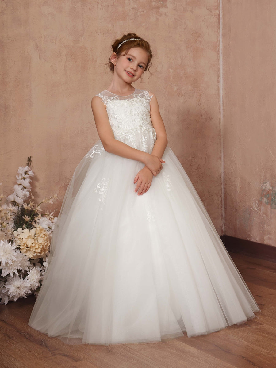 Ball-Gown Tulle Sleeveless Scoop Neck Floor-Length Flower Girl Dresses