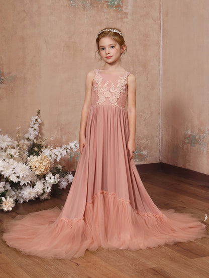 A-Line/Princess Chiffon Sleeveless Square Neck Floor-Length Junior Bridesmaid Dresses