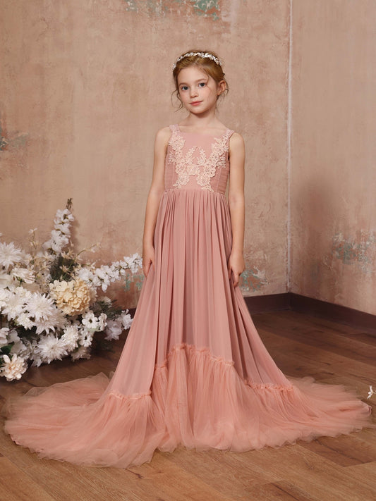 A-Line/Princess Chiffon Sleeveless Square Neck Floor-Length Flower Girl Dresses