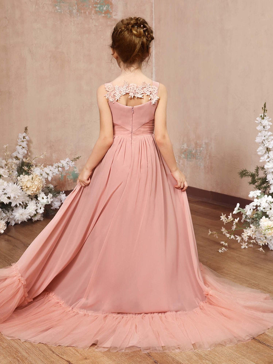 A-Line/Princess Chiffon Sleeveless Square Neck Floor-Length Junior Bridesmaid Dresses