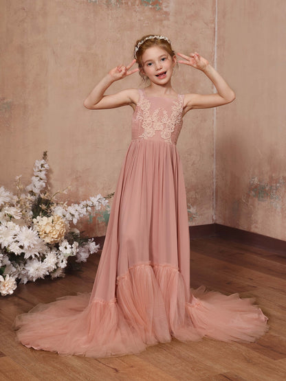 A-Line/Princess Chiffon Sleeveless Square Neck Floor-Length Junior Bridesmaid Dresses