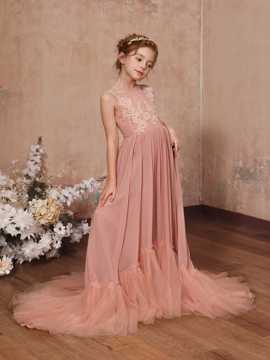 A-Line/Princess Chiffon Sleeveless Square Neck Floor-Length Junior Bridesmaid Dresses