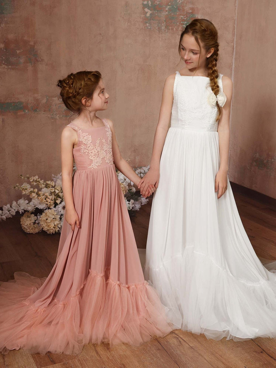 A-Line/Princess Chiffon Sleeveless Square Neck Floor-Length Junior Bridesmaid Dresses