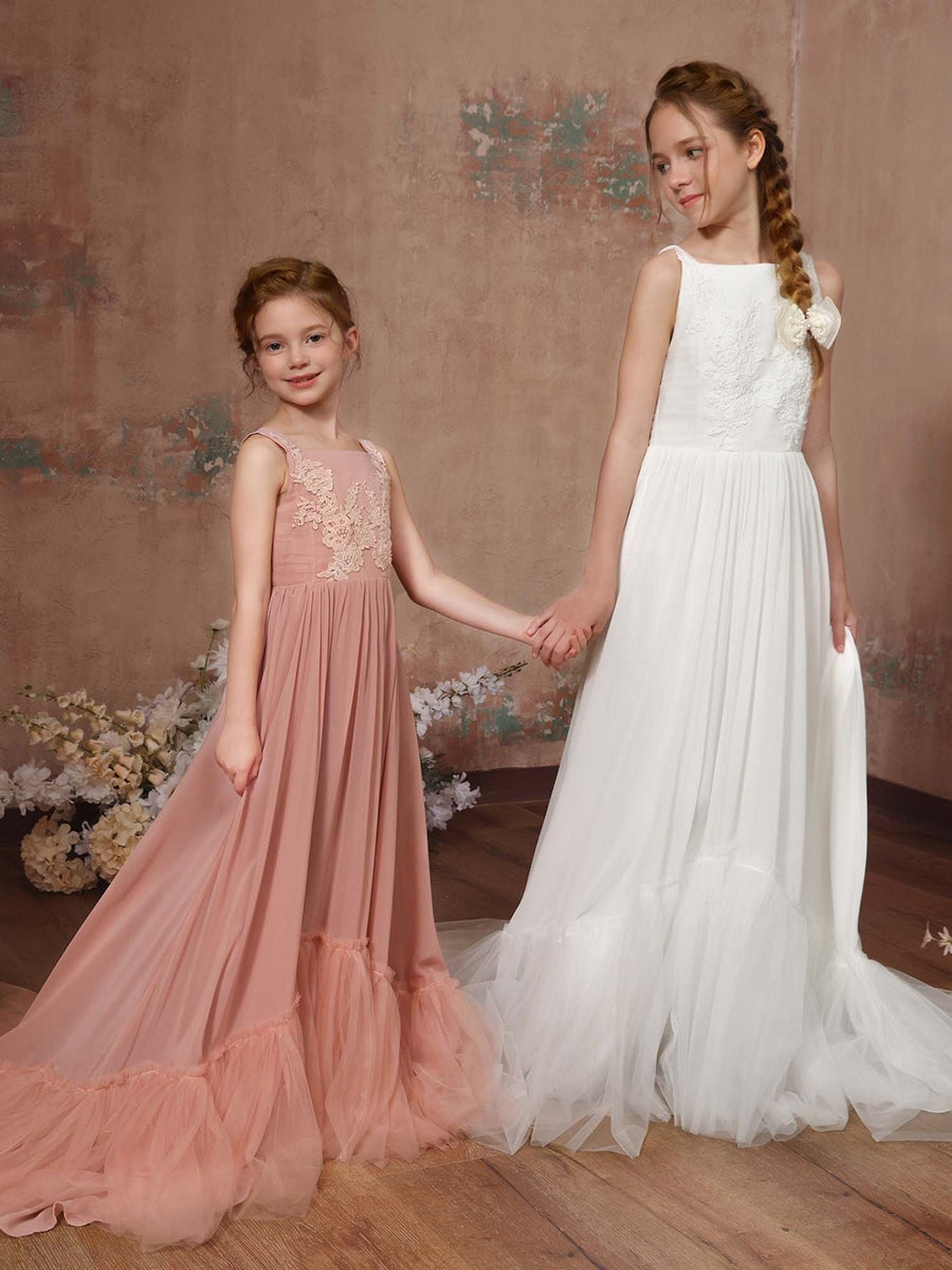 A-Line/Princess Chiffon Sleeveless Square Neck Floor-Length Junior Bridesmaid Dresses