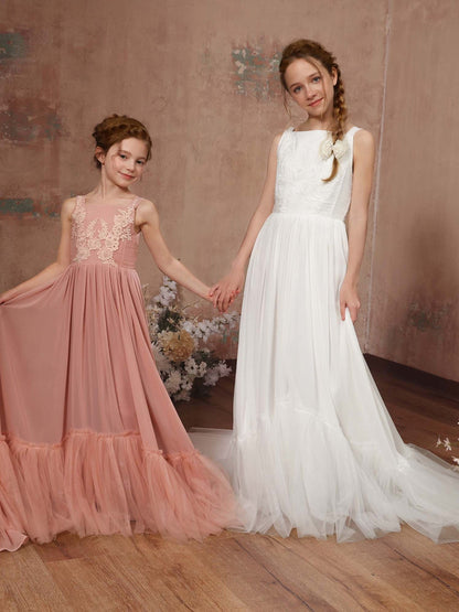 A-Line/Princess Chiffon Sleeveless Square Neck Floor-Length Junior Bridesmaid Dresses