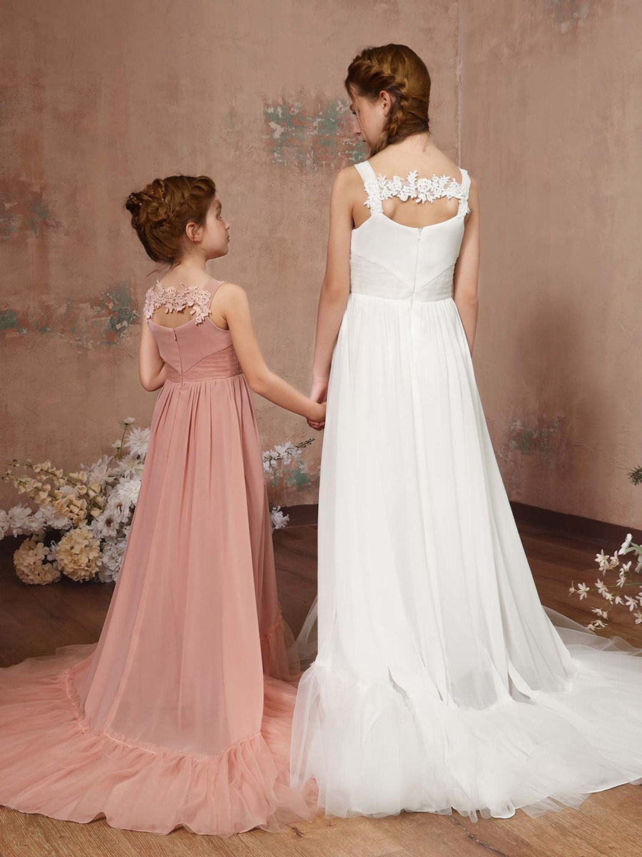 A-Line/Princess Chiffon Sleeveless Square Neck Floor-Length Junior Bridesmaid Dresses