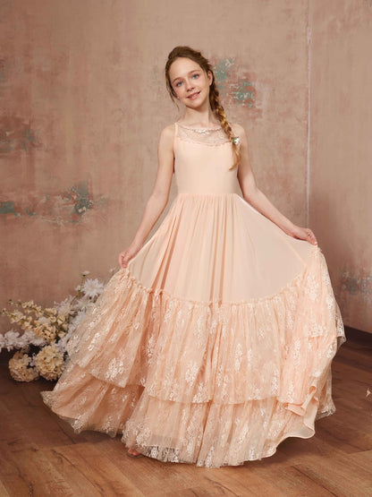 A-Line/Princess Chiffon Sleeveless Scoop Neck Floor-Length Junior Bridesmaid Dresses