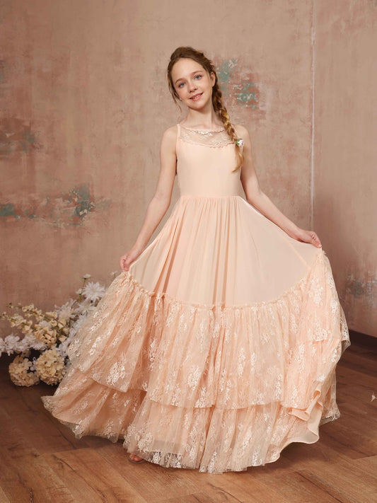 A-Line/Princess Chiffon Sleeveless Scoop Neck Floor-Length Flower Girl Dresses