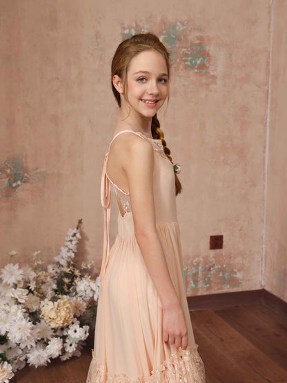 A-Line/Princess Chiffon Sleeveless Scoop Neck Floor-Length Junior Bridesmaid Dresses