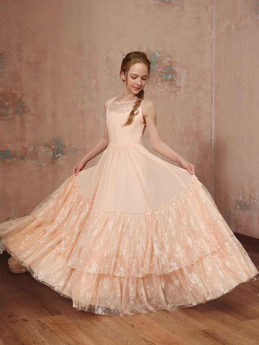 A-Line/Princess Chiffon Sleeveless Scoop Neck Floor-Length Junior Bridesmaid Dresses