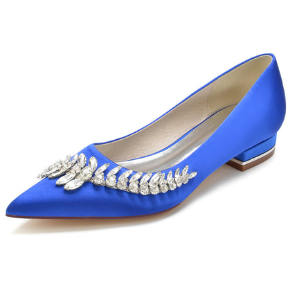 Women's Silk Satin With Flat Heel Closed Toe Rhinestone Party Shoes