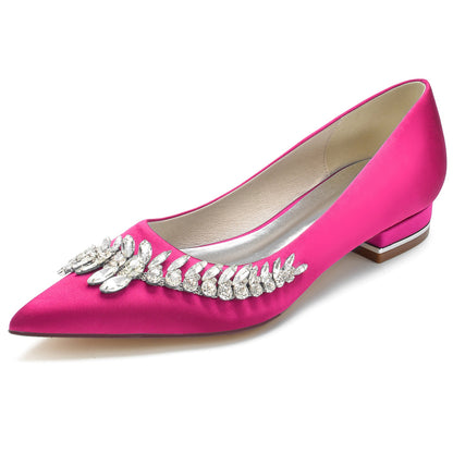 Women's Silk Satin With Flat Heel Closed Toe Rhinestone Party Shoes