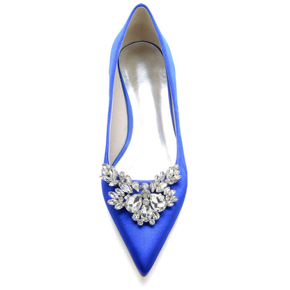 Women's Silk Satin With Rhinestone Closed Toe Flat Heel Party Shoes