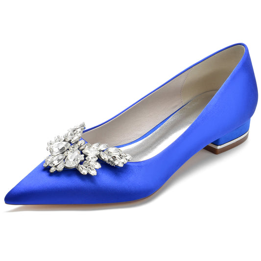 Women's Silk Satin With Rhinestone Closed Toe Flat Heel Party Shoes