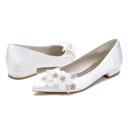 Women's Silk Satin With Flower Closed Toe Flat Heel Party Shoes