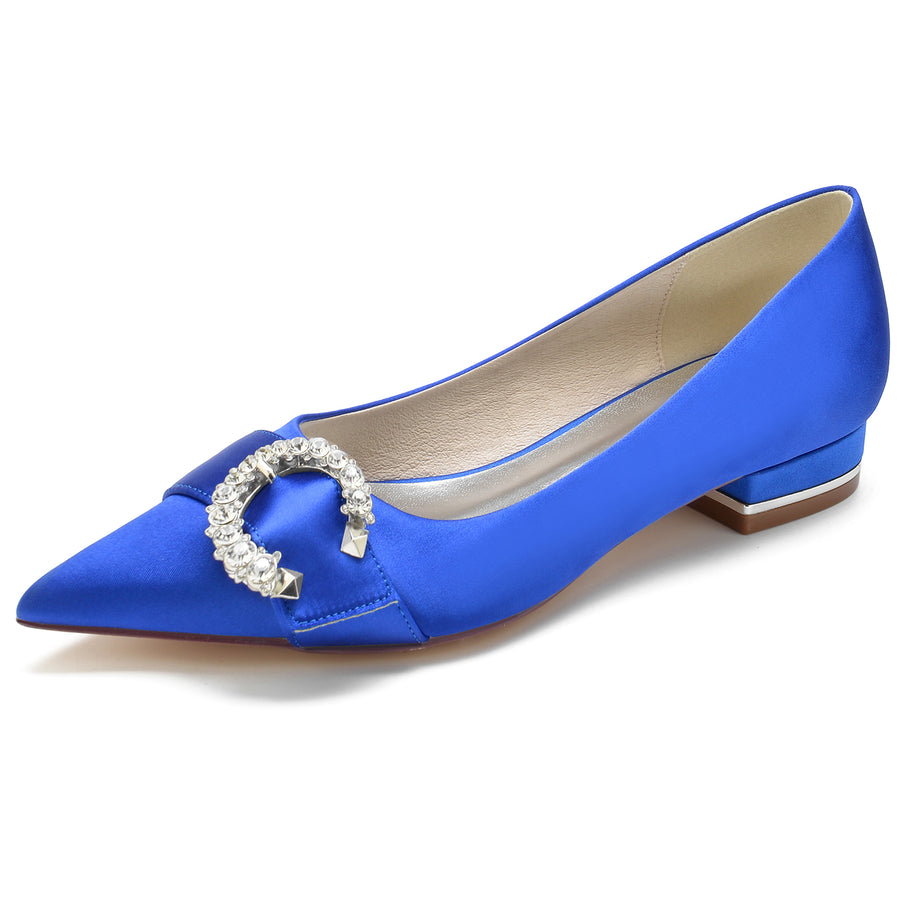 Women's Silk Satin With Closed Toe Rhinestone Flat Heel Party Shoes