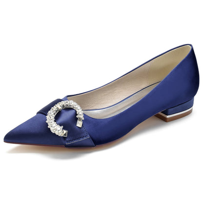 Women's Silk Satin With Closed Toe Rhinestone Flat Heel Party Shoes