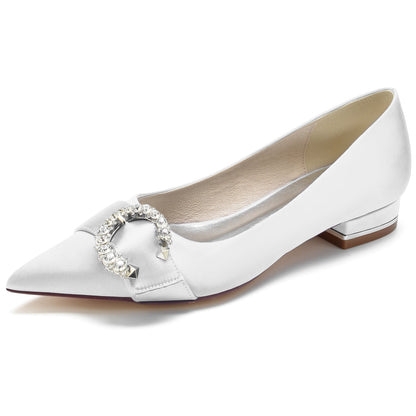 Women's Silk Satin With Closed Toe Rhinestone Flat Heel Party Shoes