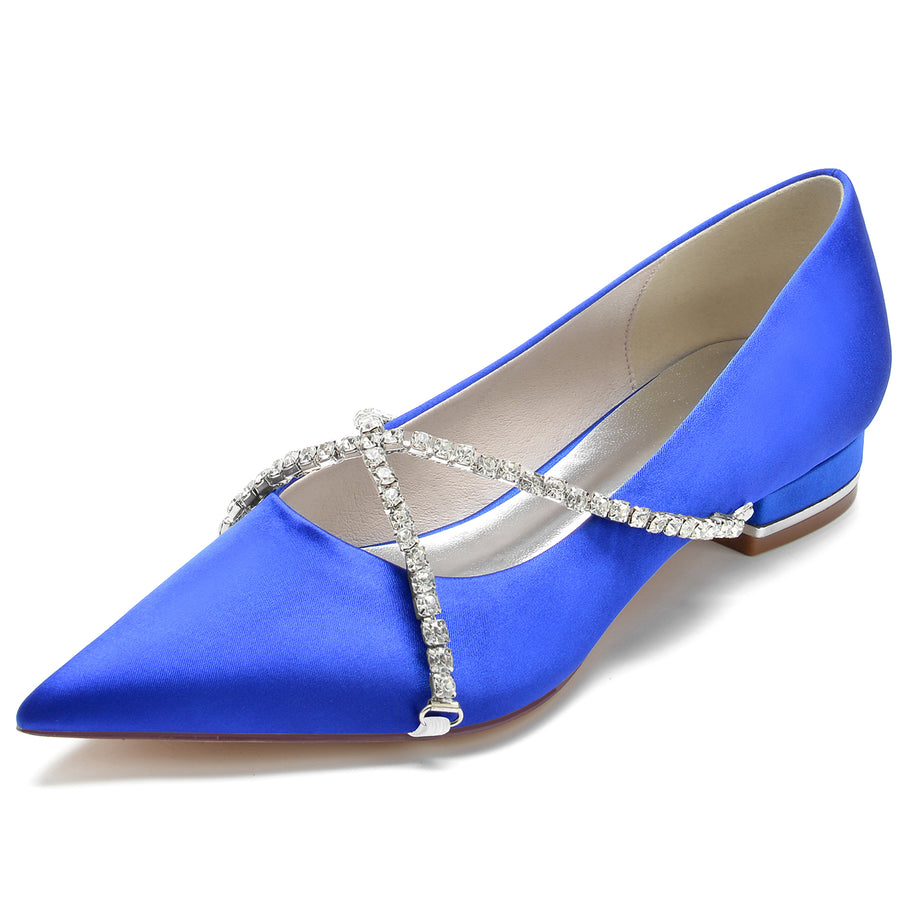 Women's Silk Satin With Closed Toe Rhinestone Flat Heel Wedding Shoes