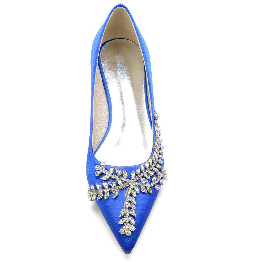 Women's Silk Satin Flat Heel With Closed Toe Rhinestone Wedding Shoes