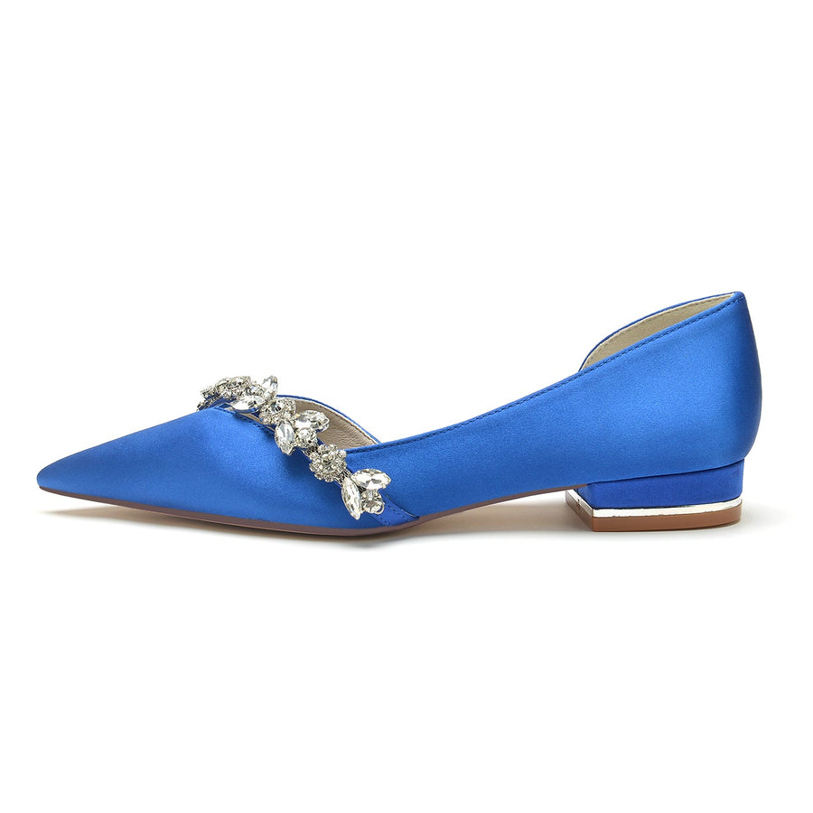 Women's Silk Satin Closed Toe With Flat Heel Rhinestone Wedding Shoes