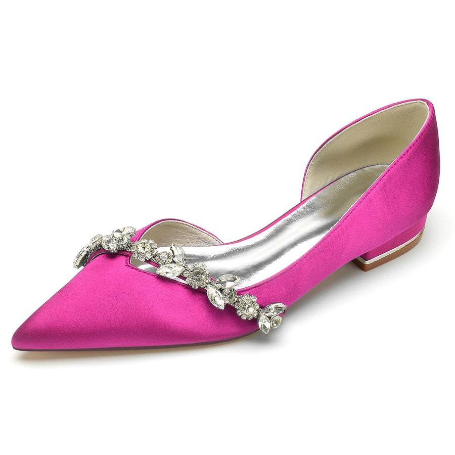 Women's Silk Satin Closed Toe With Flat Heel Rhinestone Wedding Shoes