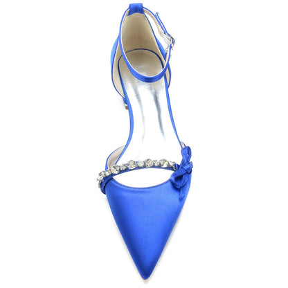 Women's Silk Satin With Flat Heel Ankle Strap Rhinestone Closed Toe Party Shoes