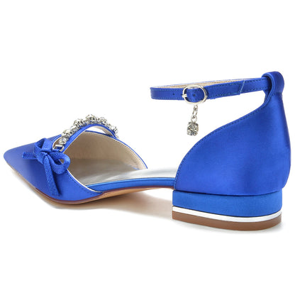 Women's Silk Satin With Flat Heel Ankle Strap Rhinestone Closed Toe Party Shoes