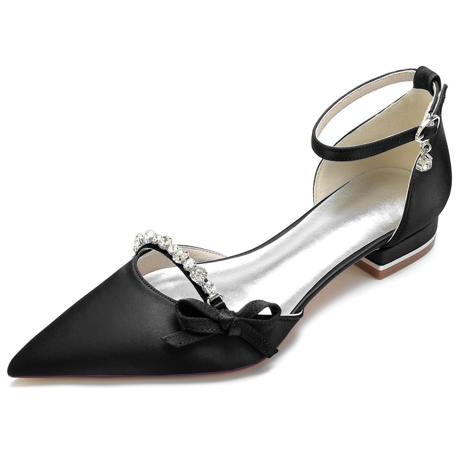 Women's Silk Satin With Flat Heel Ankle Strap Rhinestone Closed Toe Party Shoes