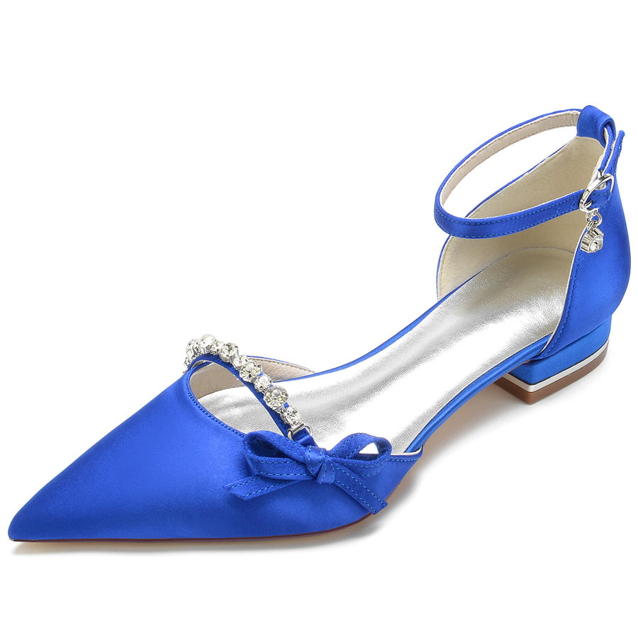 Women's Silk Satin With Flat Heel Ankle Strap Rhinestone Closed Toe Party Shoes