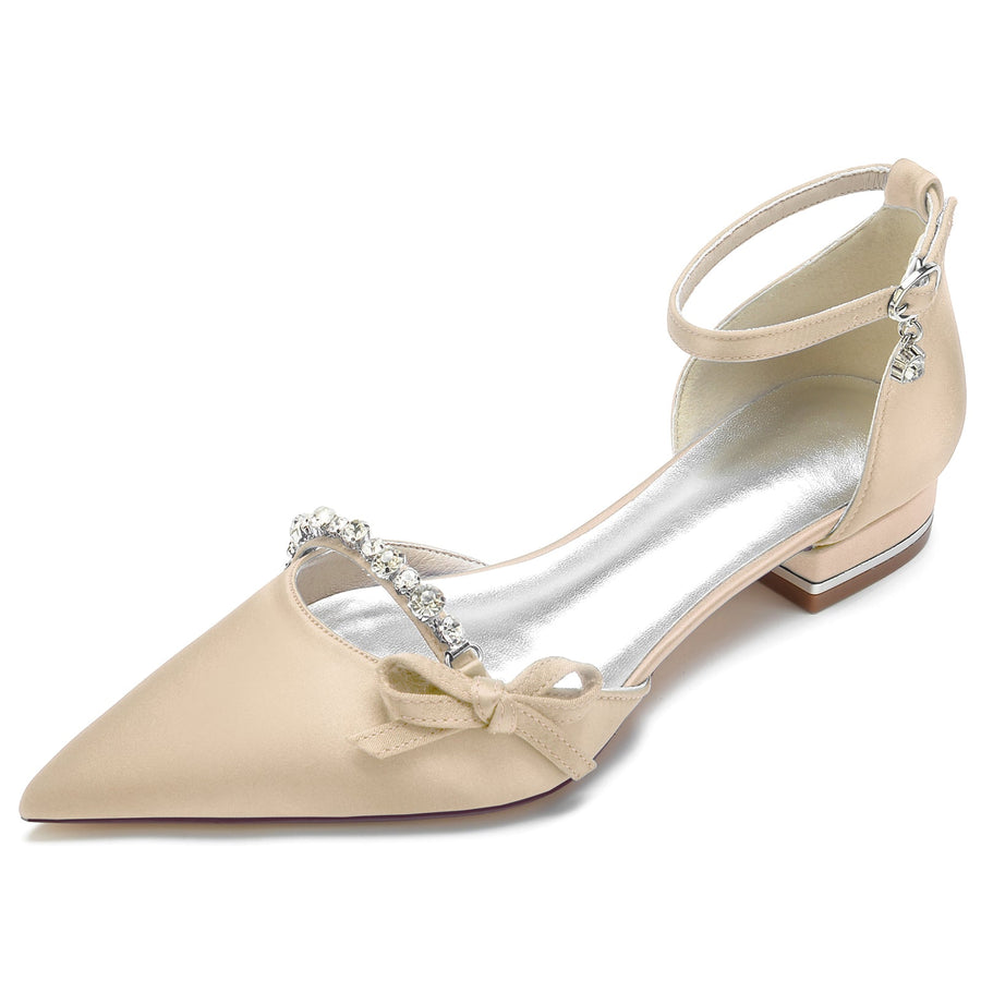 Women's Silk Satin With Flat Heel Ankle Strap Rhinestone Closed Toe Party Shoes