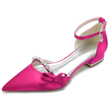 Women's Silk Satin With Flat Heel Ankle Strap Rhinestone Closed Toe Party Shoes