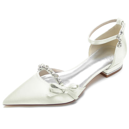 Women's Silk Satin With Flat Heel Ankle Strap Rhinestone Closed Toe Party Shoes