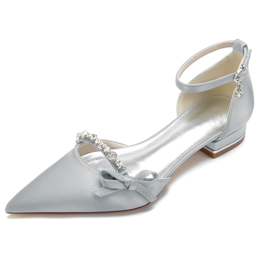 Women's Silk Satin With Flat Heel Ankle Strap Rhinestone Closed Toe Party Shoes