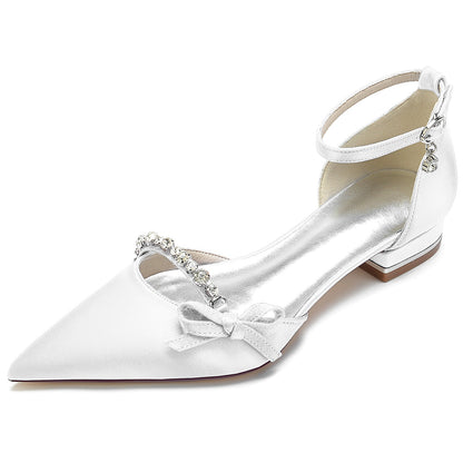 Women's Silk Satin With Flat Heel Ankle Strap Rhinestone Closed Toe Party Shoes