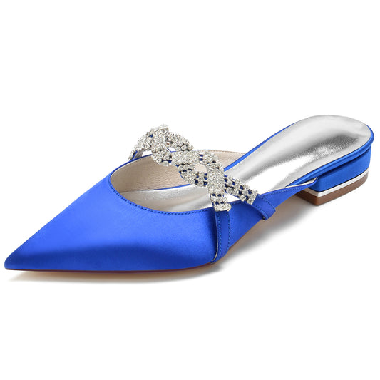 Women's Silk Satin With Closed Toe Flat Heel Rhinestone Wedding Shoes