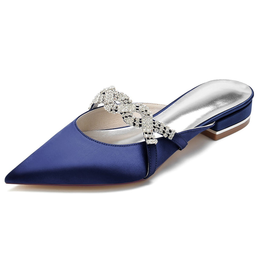 Women's Silk Satin With Closed Toe Flat Heel Rhinestone Wedding Shoes