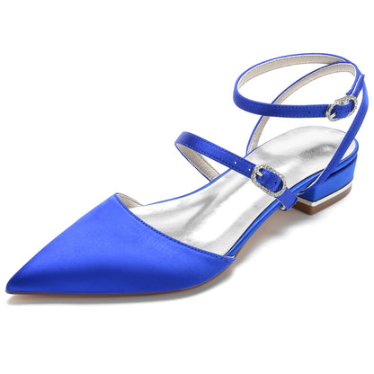 Women's Silk Satin With Ankle Strap Closed Toe Flat Heel Wedding Shoes