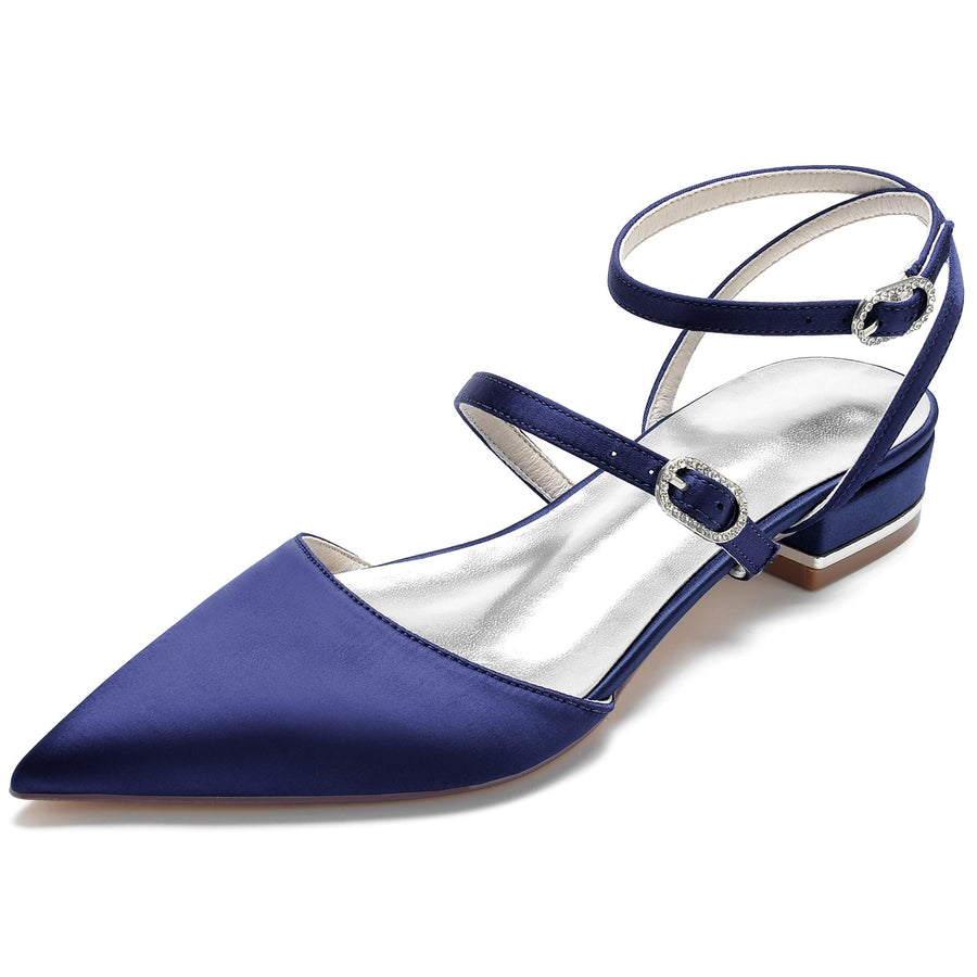 Women's Silk Satin With Ankle Strap Closed Toe Flat Heel Wedding Shoes