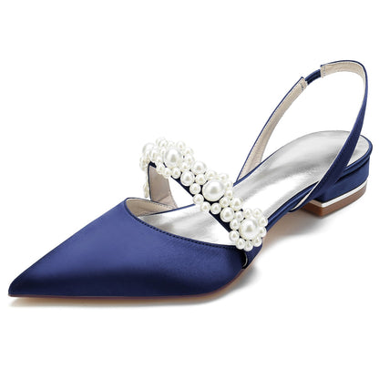 Women's Silk Satin Flower With Closed Toe Flat Heel Evening Shoes